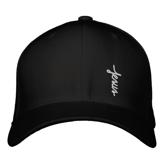 Jesus Script Cross Christian  Embroidered Baseball Cap (Front)