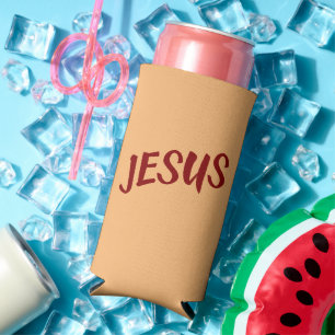 Jesus Scripture Quote with Blood Red Text Seltzer Can Cooler
