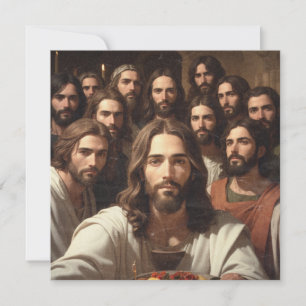 Jesus selfies with 12 disciples card