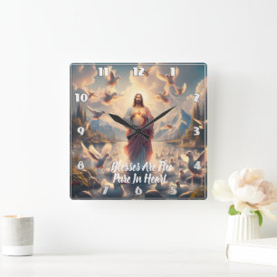 Jesus Serene Heaven of Ducks Square Wall Clock