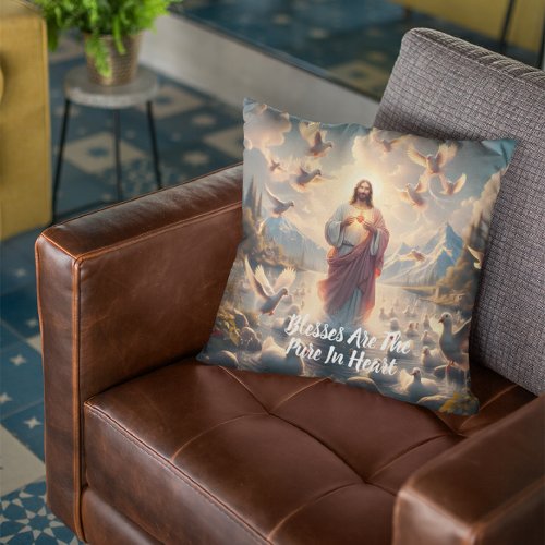 Jesus Serene Heaven of Ducks Throw Pillow