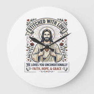 Jesus Sewing Quilting Shirt Christian Graphic_1 Large Clock