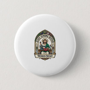 Jesus Sewing Repair Mended Heart Jesus Sewing Repa Button
