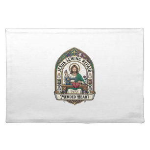 Jesus Sewing Repair Mended Heart Jesus Sewing Repa Cloth Placemat