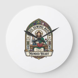 Jesus Sewing Repair Mended Heart Jesus Sewing Repa Large Clock