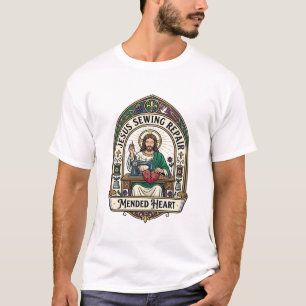 Jesus Sewing Repair Mended Heart Jesus Sewing Repa T-Shirt