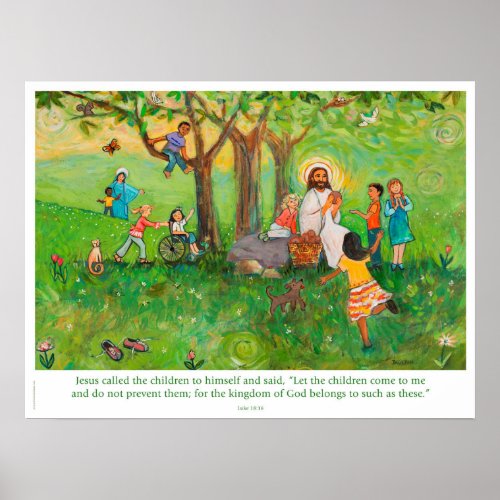 Jesus sharing communion with children poster
