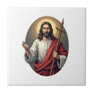 Jesus Shepherd Crest Vintage Engraving Shirt Ceramic Tile