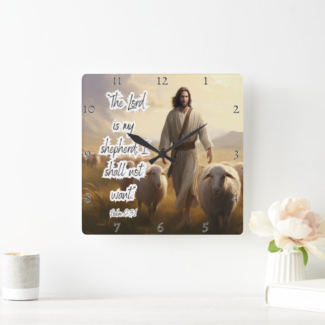 Jesus: Shepherd, Peace, Unfailing Love Square Wall Clock (Home)
