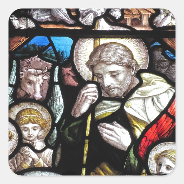 Jesus Shepherd Stained Glass Art Square Sticker (Front)