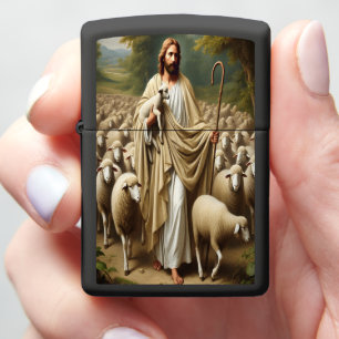 Jesus Shepherding Lambs in Serenity  Zippo Lighter