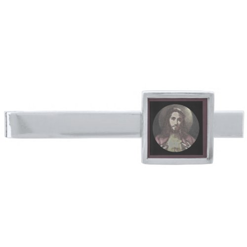 Jesus Showing Us His Heart Silver Finish Tie Bar