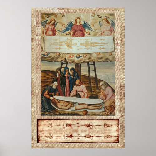 Jesus Shroud of Turin and Descent from the Cross  Poster