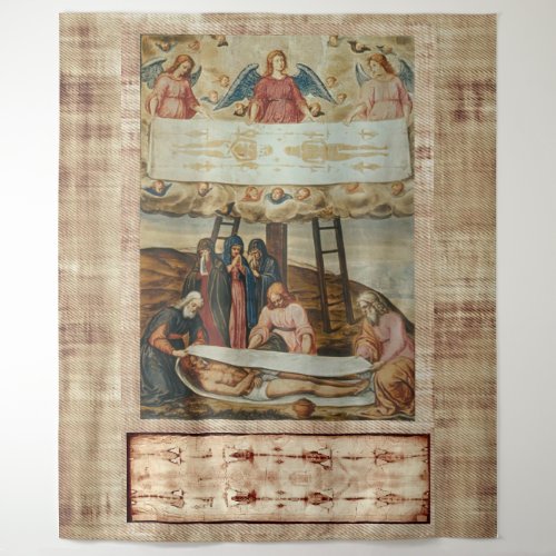 Jesus Shroud of Turin and Descent from the Cross  Tapestry