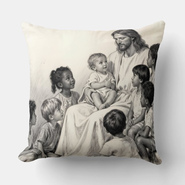 Jesus Sitting with Children Throw Pillow (Front)