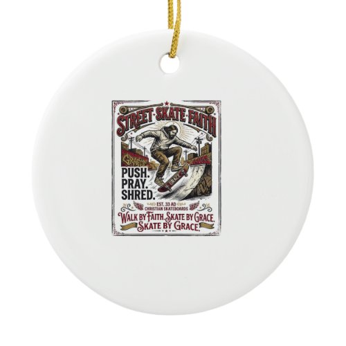 Jesus Skate Longboard Shirt Christian Ceramic Ornament