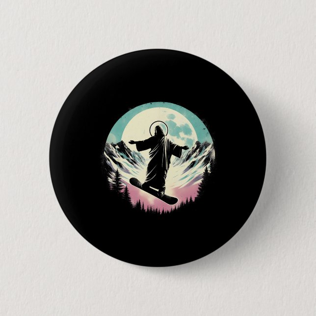 Jesus Snowboarding - Funny Christian Religious Sno Button (Front)