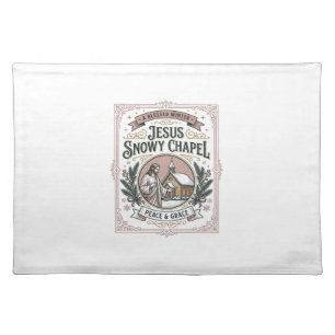 Jesus Snowy Chapel Jesus Snowy Chapel Christian Fa Cloth Placemat