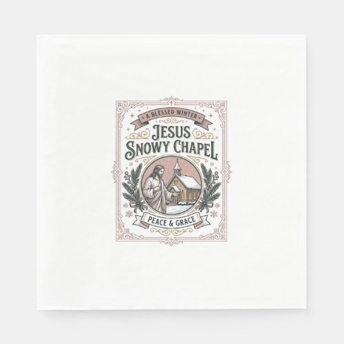 Jesus Snowy Chapel Jesus Snowy Chapel Christian Fa Napkins