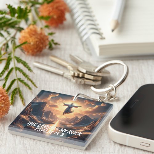 Jesus Soaring THE LORD IS MY ROCK Keychain