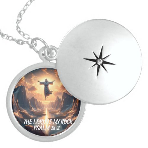 Jesus Soaring THE LORD IS MY ROCK Locket Necklace