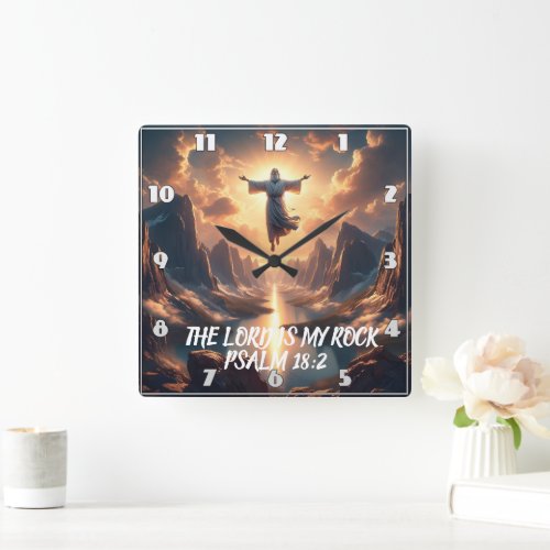 Jesus Soaring THE LORD IS MY ROCK Square Wall Clock