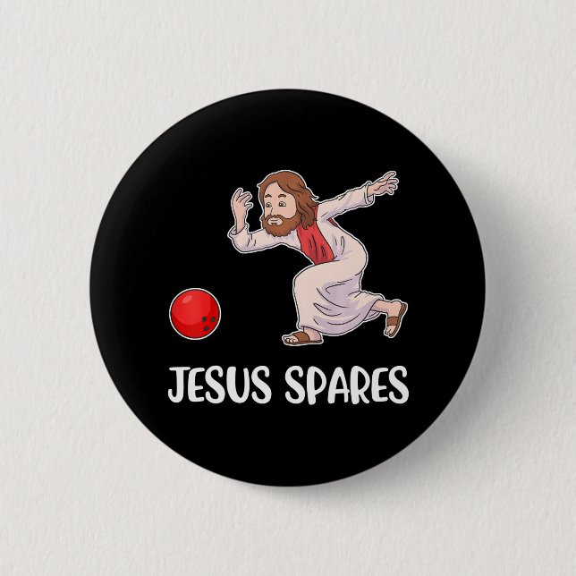 Jesus Spares Bowling Button (Front)