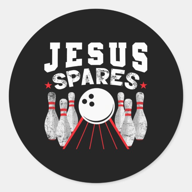 Jesus Spares Funny Christian Bowling  Classic Round Sticker (Front)