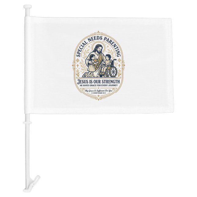 Jesus Special Needs Parenting Shirt Faith Based De Car Flag (Front)