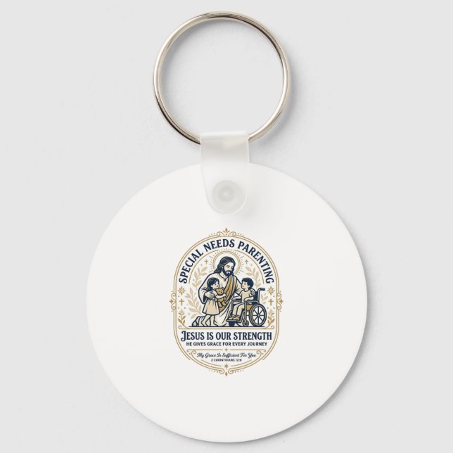 Jesus Special Needs Parenting Shirt Faith Based De Keychain (Front)