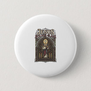 Jesus Stained Glass Jesus Stained Glass Cathedral Button