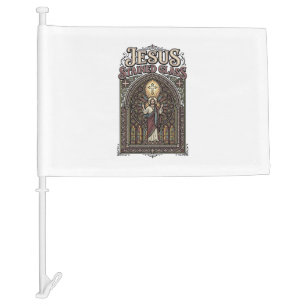 Jesus Stained Glass Jesus Stained Glass Cathedral Car Flag