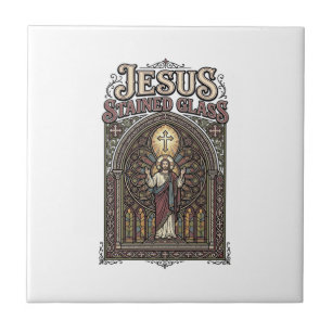 Jesus Stained Glass Jesus Stained Glass Cathedral Ceramic Tile