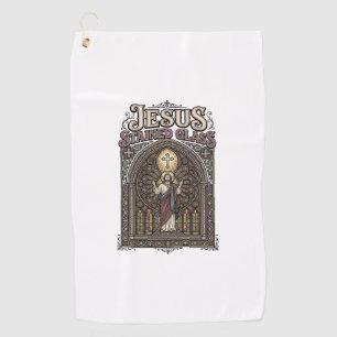 Jesus Stained Glass Jesus Stained Glass Cathedral Golf Towel