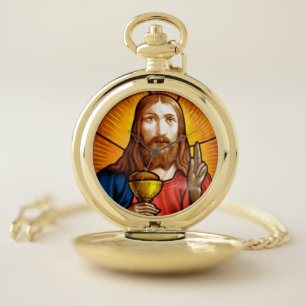 Jesus Stained glass Pocket Watch