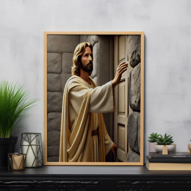 Jesus Standing at Weathered Door Poster | Zazzle
