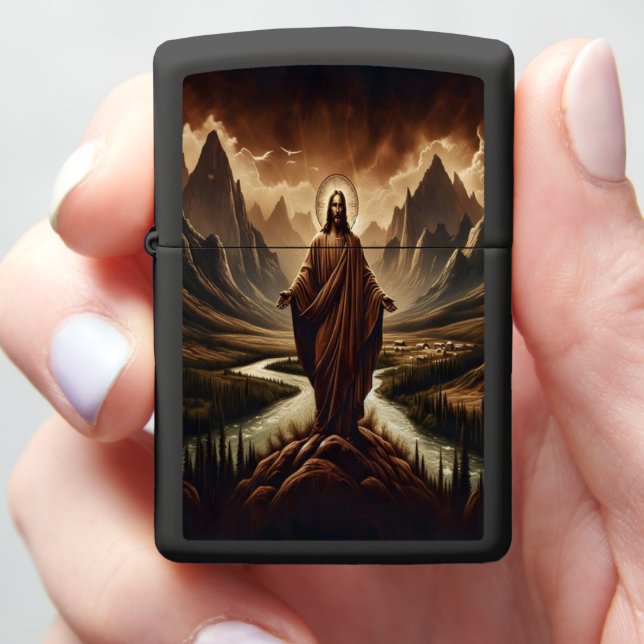 Jesus Standing on Mountaintop Zippo Lighter (In Hand)