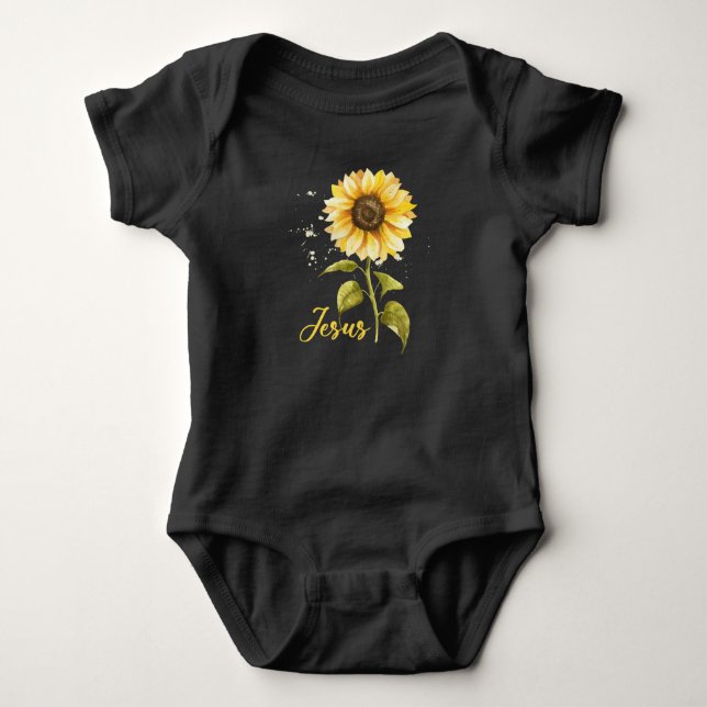 Jesus Sunflower Inspirational Flower Positivity Baby Bodysuit (Front)