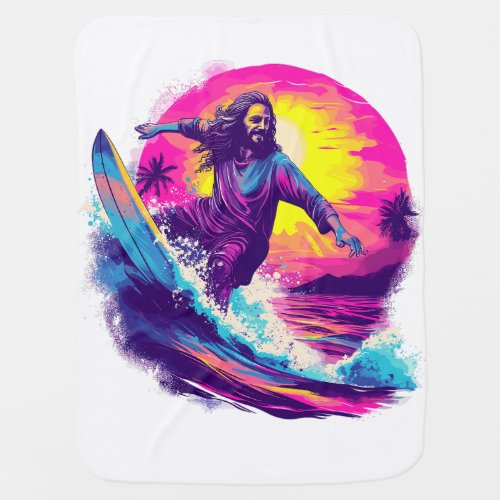 Jesus Surfing With You Through The Waves of Life Baby Blanket