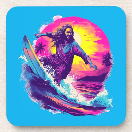 Jesus Surfing With You Through The Waves of Life Beverage Coaster