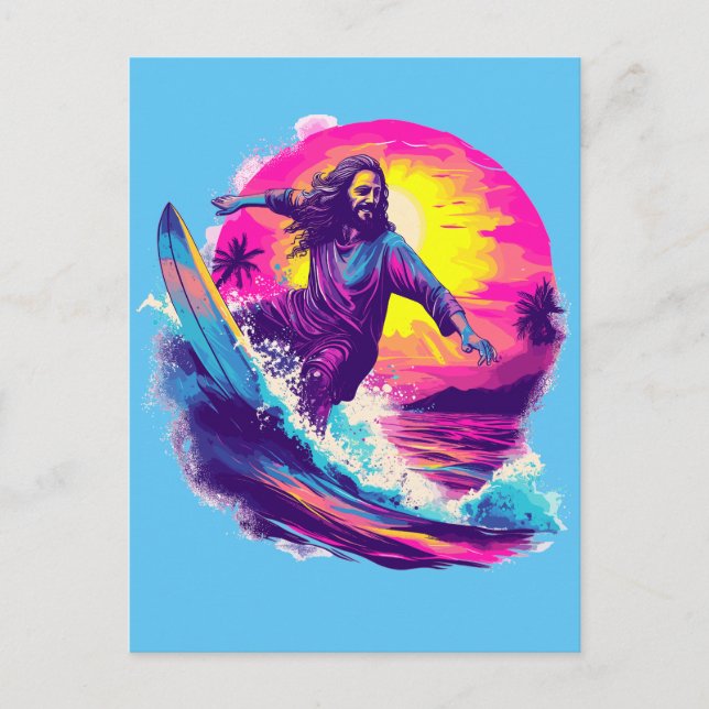 Jesus Surfing With You Through The Waves of Life Holiday Postcard (Front)