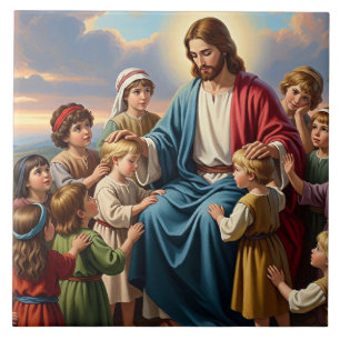 Jesus Surrounded by Children Ceramic Tile