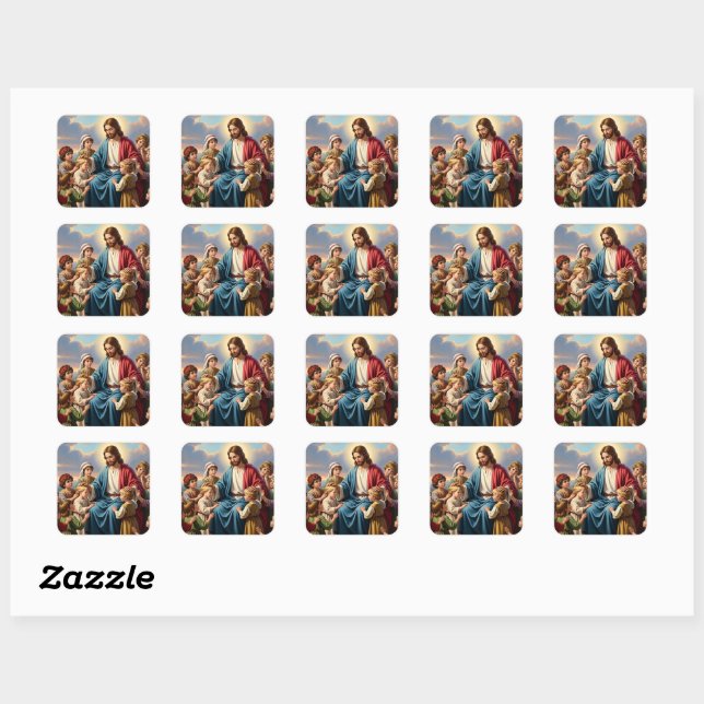 Jesus Surrounded by Children Square Sticker (Sheet)