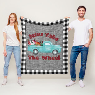 Jesus Take The Wheel Funny Christian Fleece Blanket