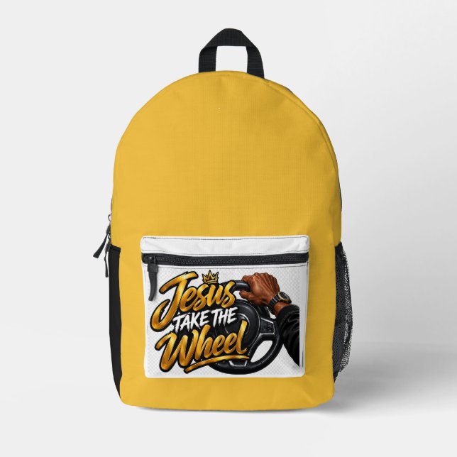 Jesus take the wheel printed backpack (Front)