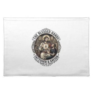 Jesus Tattoo Artist Studio T-Shirt Inspirational F Cloth Placemat