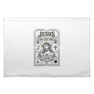 Jesus Tattoo Flash Christian Jesus Tattoo Flash Ch Cloth Placemat