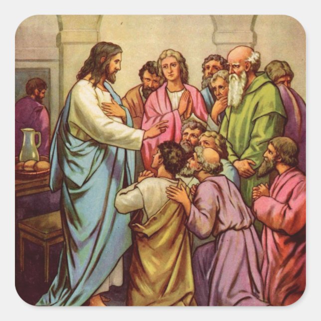 Jesus Teaches a New Commandment Square Sticker (Front)