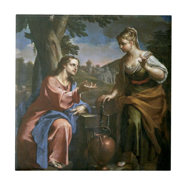 Jesus Teaches Samaritan Woman Ceramic Tile (Front)