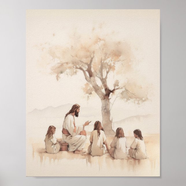 Jesus Teaching Children - Digital Watercolor Poster (Front)